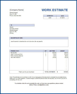 Sample of Job Estimate Template
