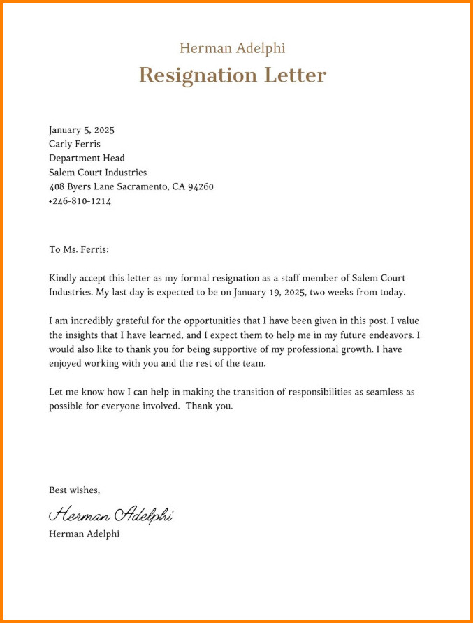 Sample of Job Resignation Letter Template Sample of Job Resignation Letter Template