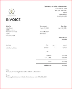 Sample of Law Firm Invoice Template