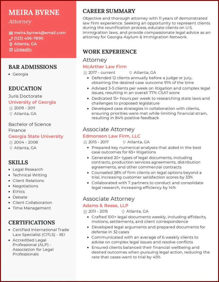 Sample of Lawyer Resume Template