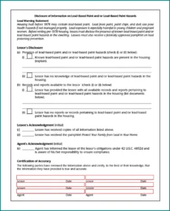 Sample of Lead Based Paint Disclosure Form