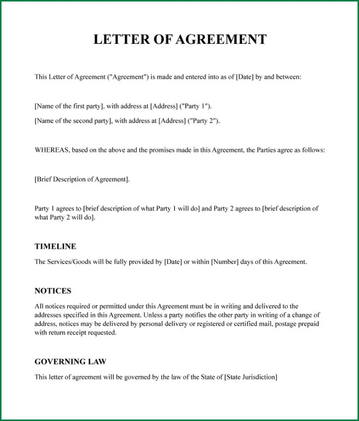 Sample of Letter of Agreement Template
