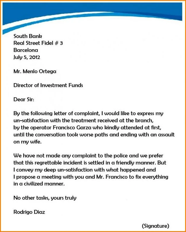 Sample of Letter of Complaint Template
