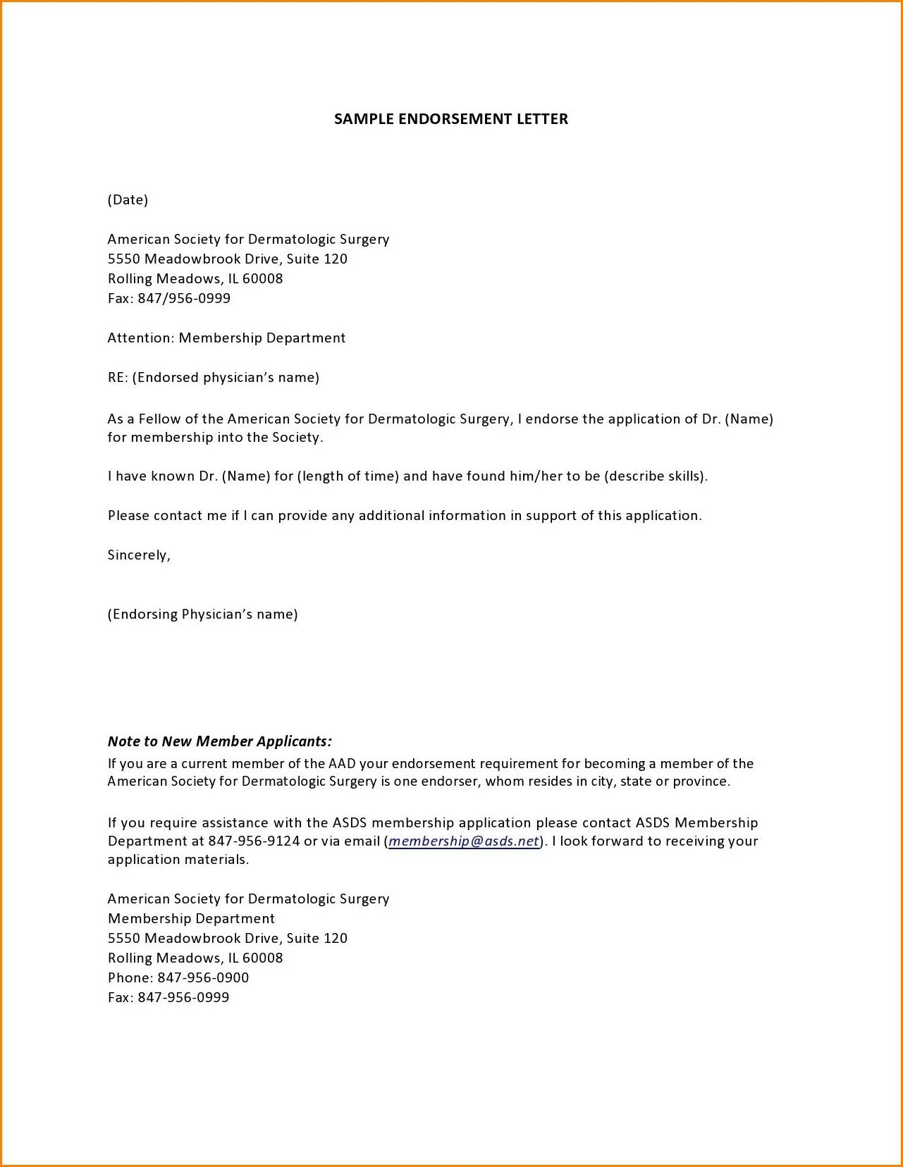 Sample of Letter of Endorsement Template