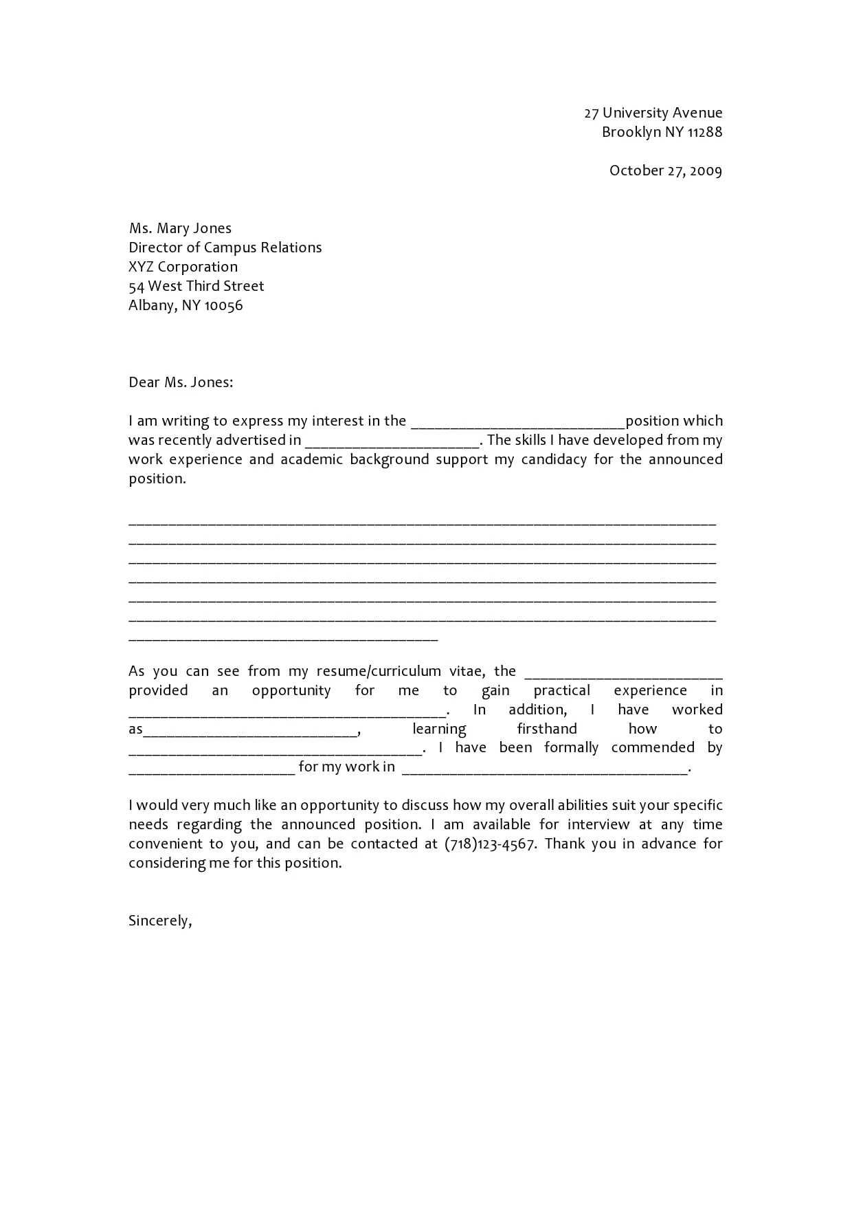 Sample of Letter of Interest for a Job Template
