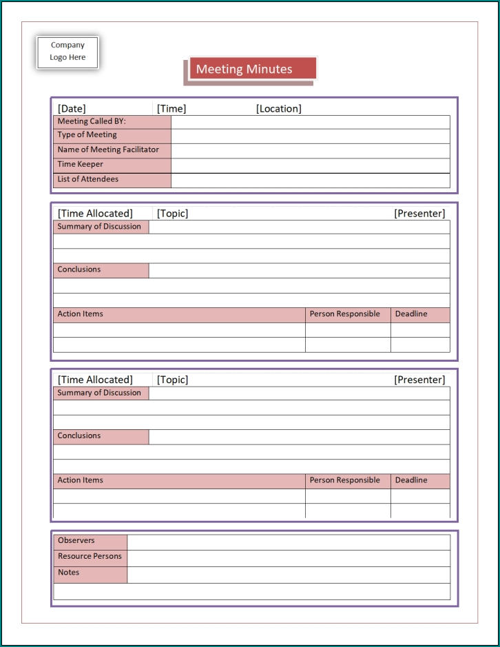 Sample of Meeting Minutes Template