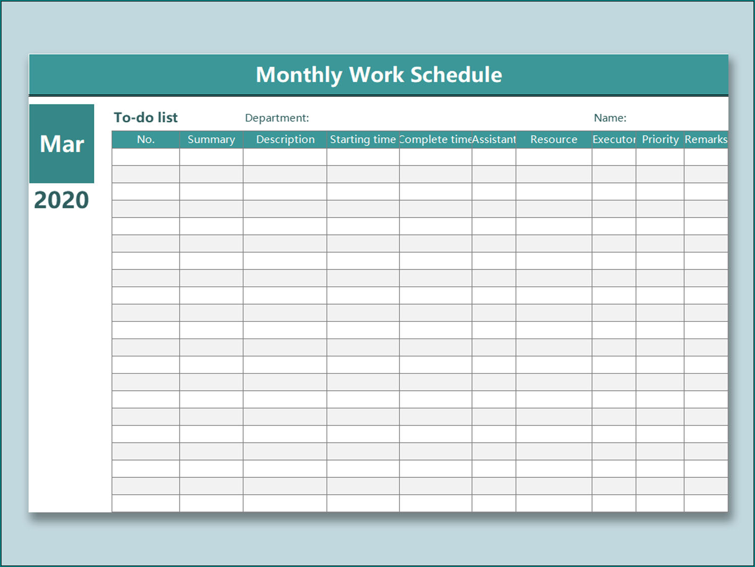 Sample of Monthly Schedule Template