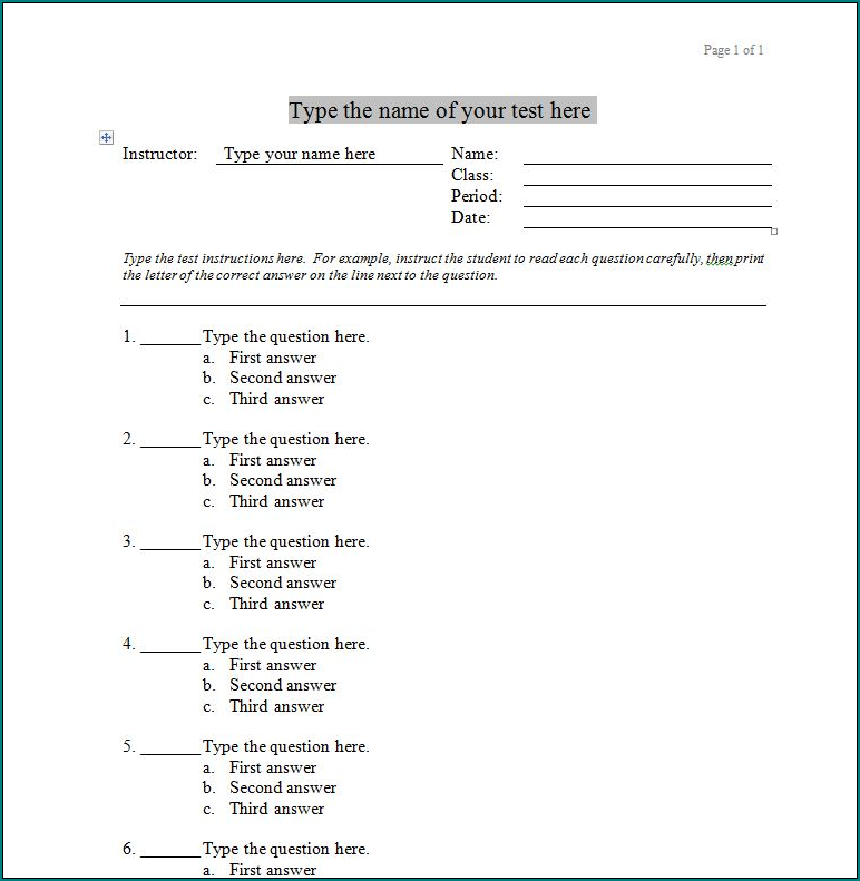  Free Printable Multiple Choice Quiz Template Bogiolo