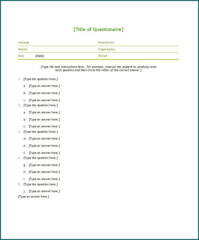 Sample of Multiple Choice Template Word