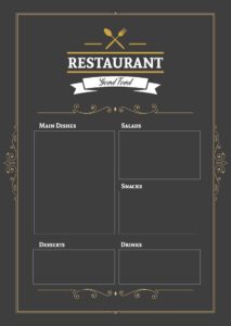 Sample of Printable Restaurant Menu Template