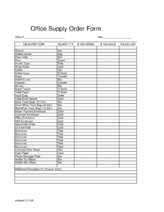 Sample of Printable Supply Order Sheet Template