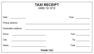 Sample of Printable Taxi Receipt Template