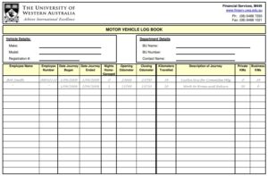 Sample of Printable Vehicle Log Book Template