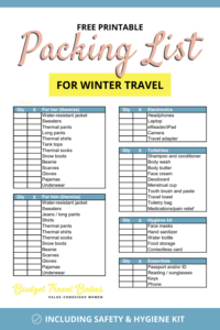 Sample of Printable Winter Travel Checklist Template