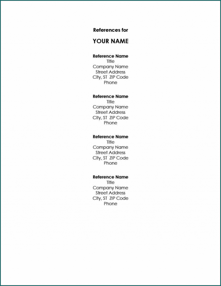 Proffessional Reference Form 》Free Printable Professional References Template