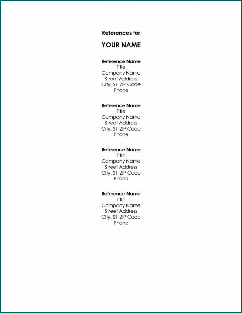 》Free Printable Professional References Template