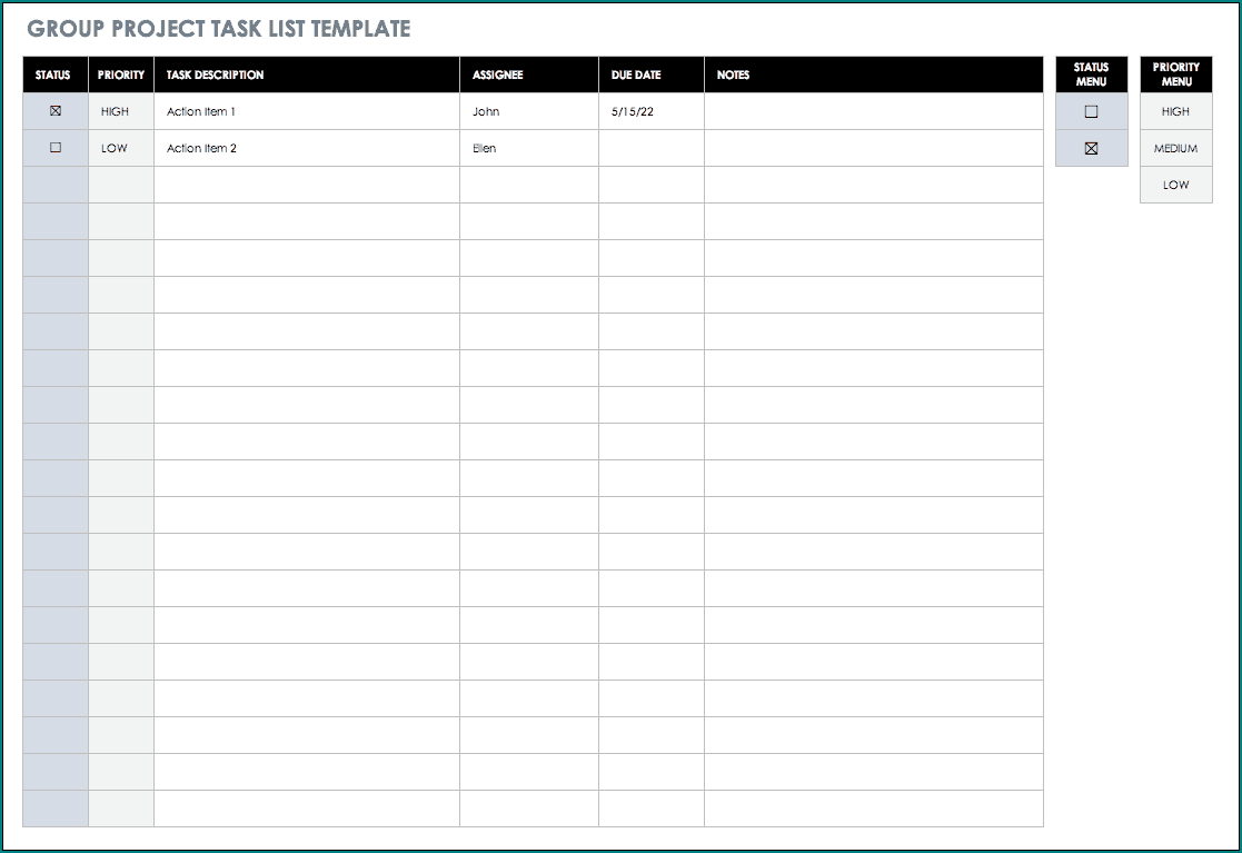 Sample of Project List Template