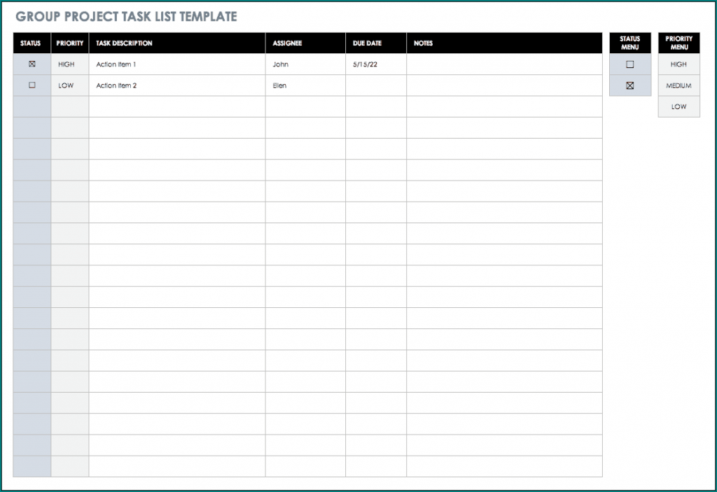 Sample of Project Task List Template | Bogiolo