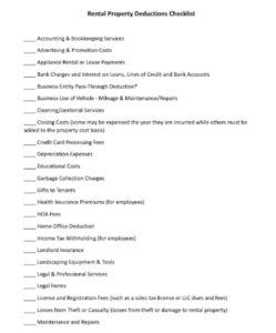 Sample of Rental Property Deductions Checklist Template