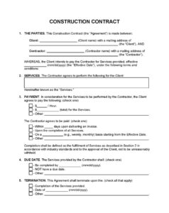 Sample of Residential Construction Contract Template