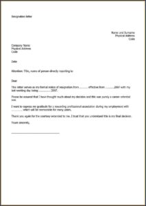 Sample of Resignation Letter From Work