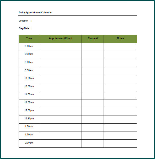 Sample of Schedule Appointment Template