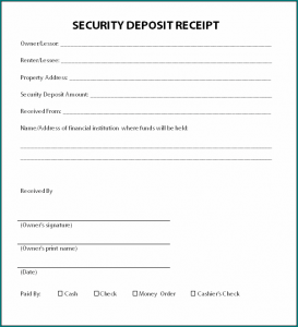 Sample of Security Receipt Template