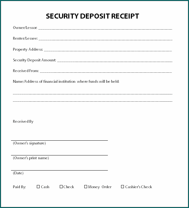 Sample of Security Receipt Template