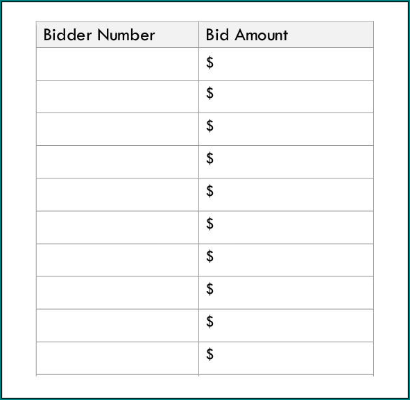 Sample of Silent Auction Template