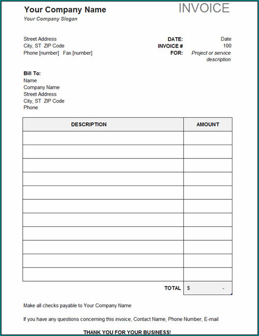 Sample of Standard Invoice Template