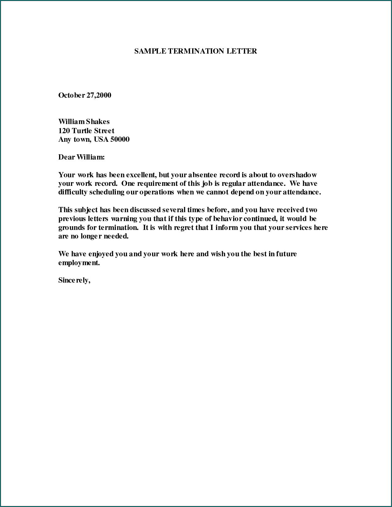 Sample of Termination Letter Template