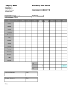Sample of Time Card Template