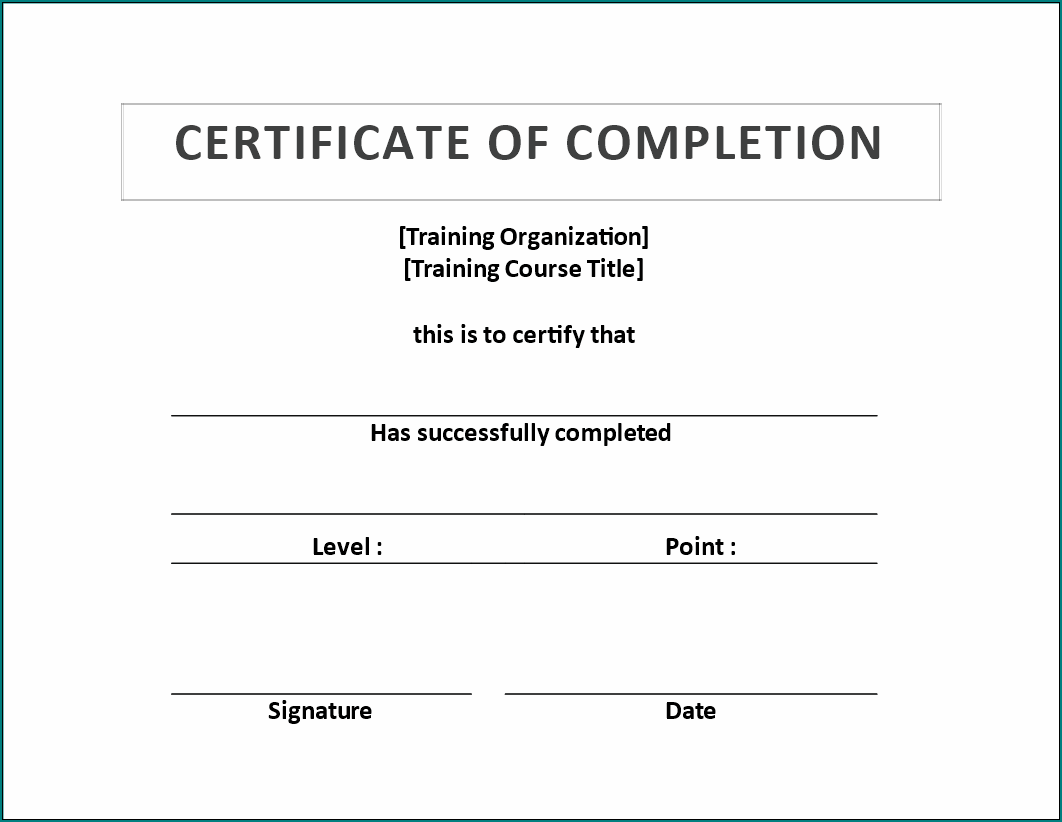 Sample of Training Completion Certificate Template