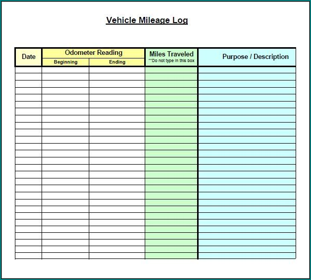Sample of Vehicle Mileage Log With Reimbursement Form