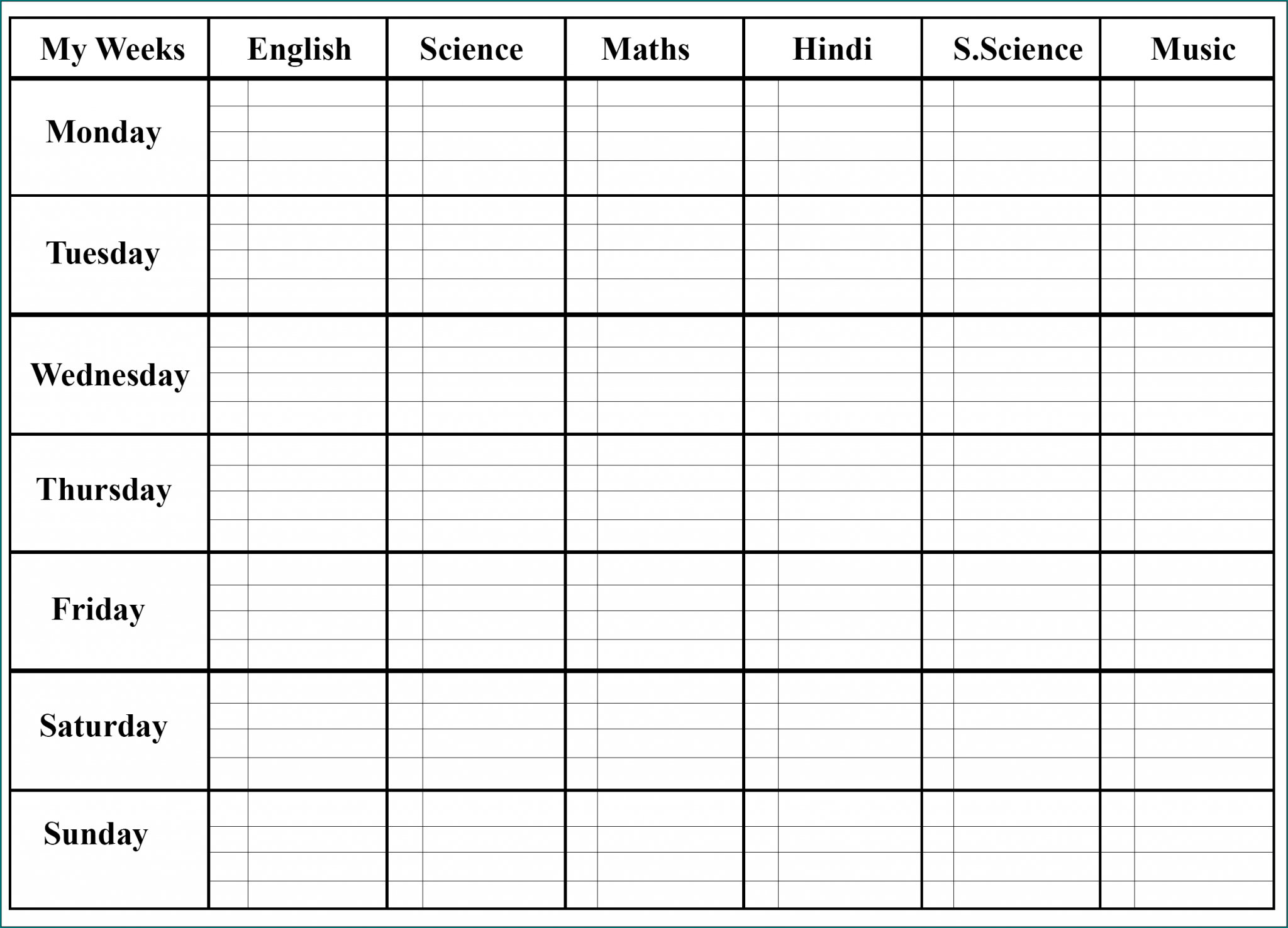》Free Printable Weekly Class Schedule Template