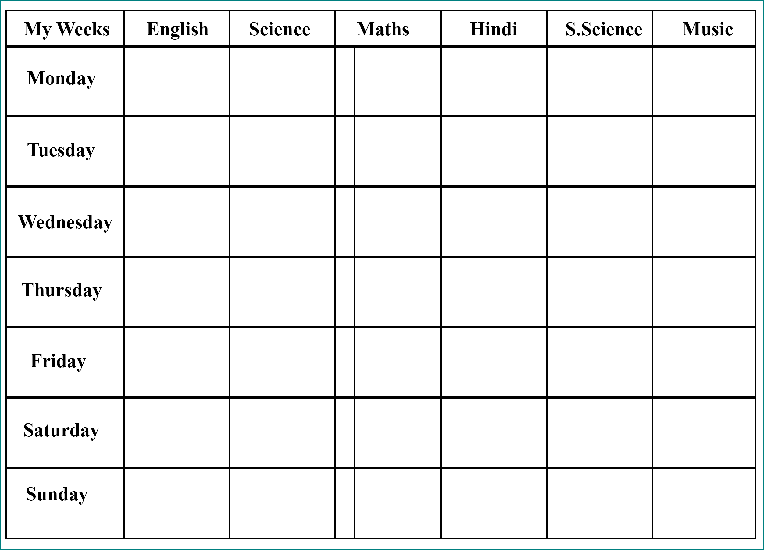 Sample of Weekly Class Schedule Template