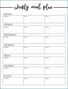 Sample of Weekly Meal Planner Template