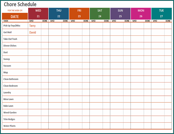 Sample of Weekly Schedule Template Excel