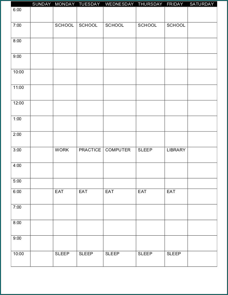 Schedule Template For School Sample