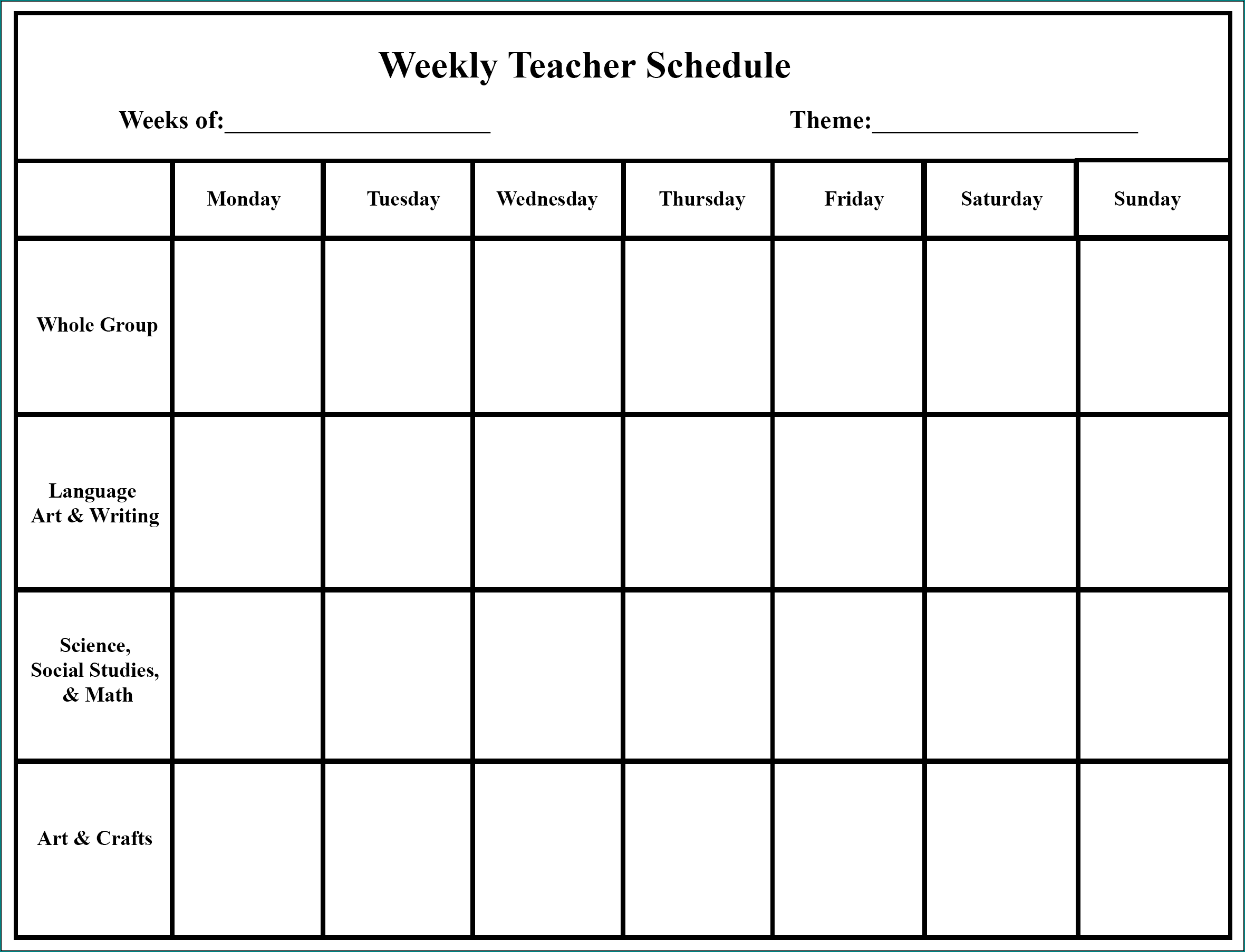 Schedule Template For Teachers Example