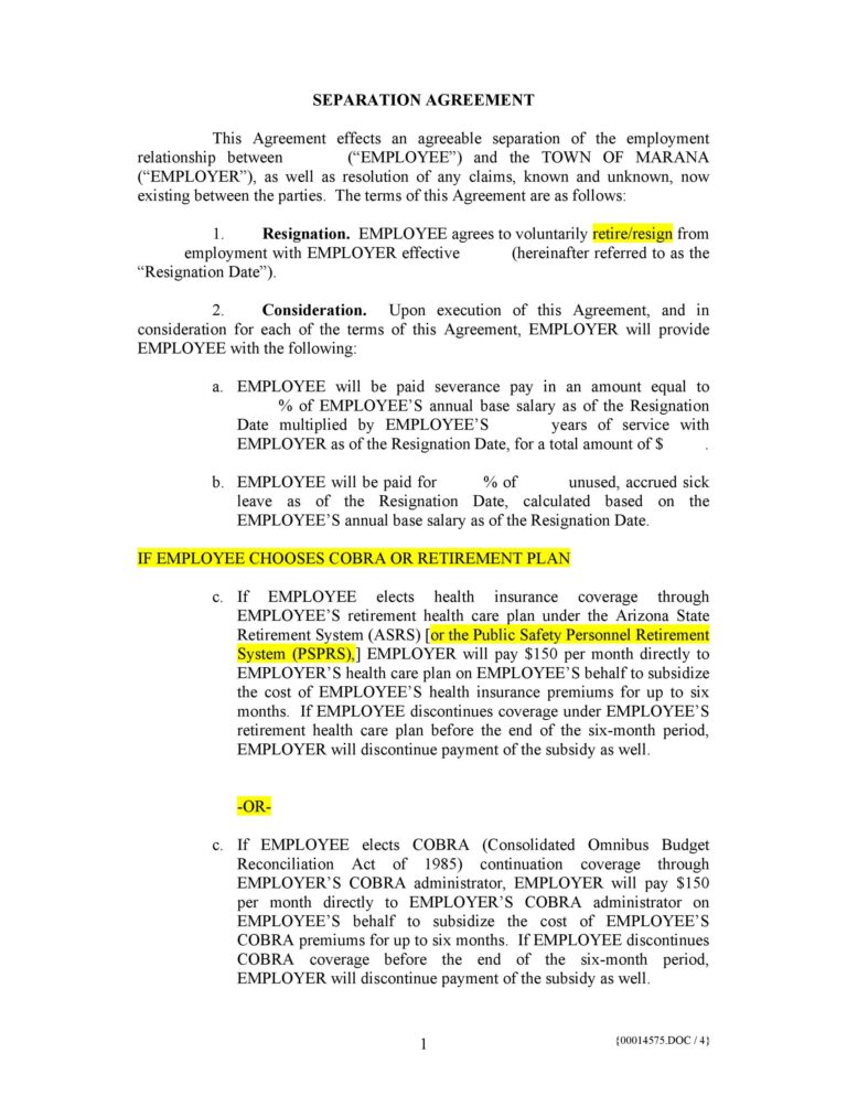 》Separation Agreement Template (Word)