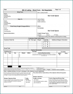 Short Form Bill Of Lading Sample
