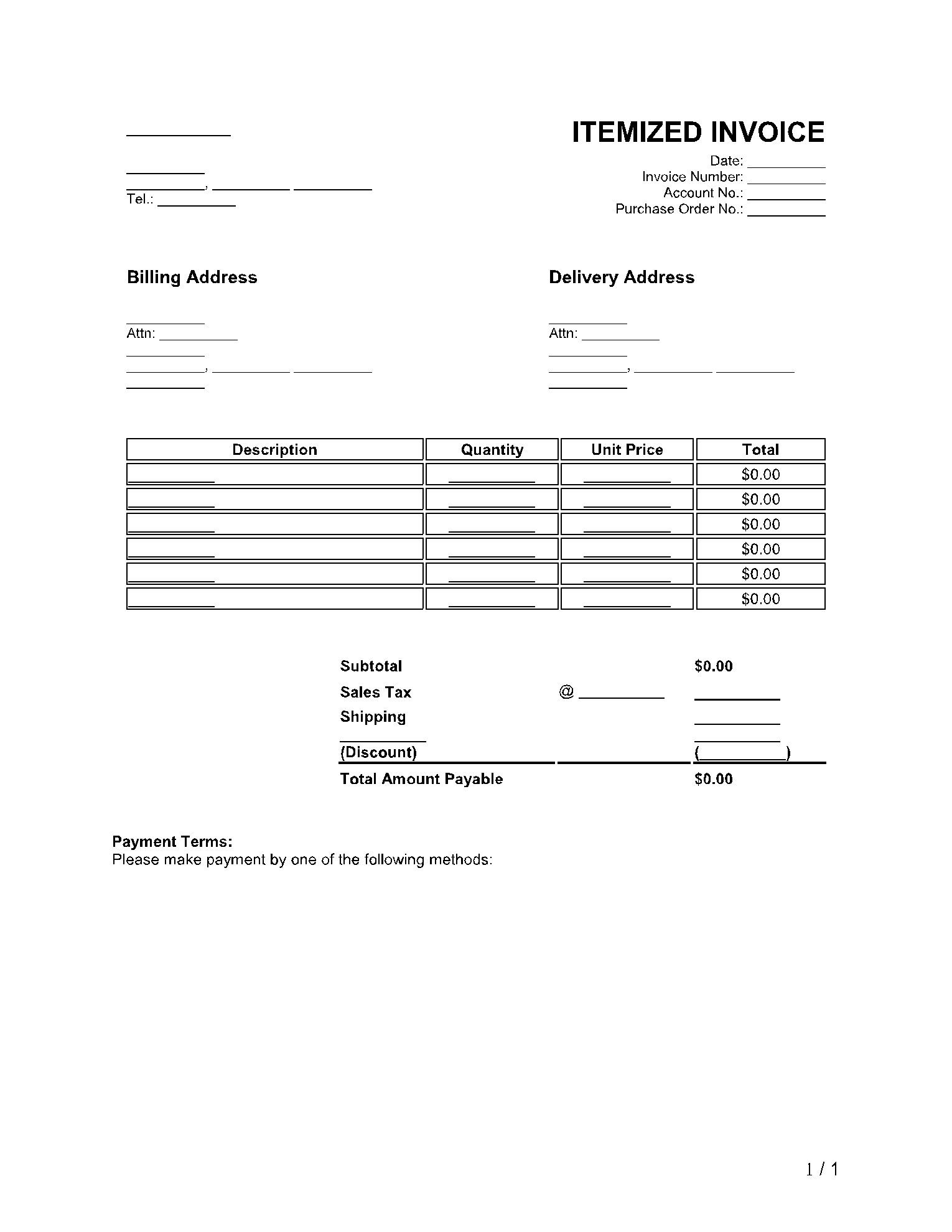 Simple Itemized Invoice Template