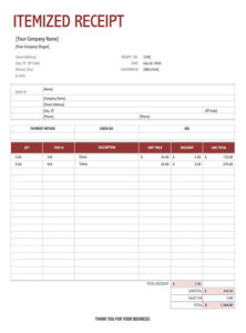 Simple Itemized Receipt Template