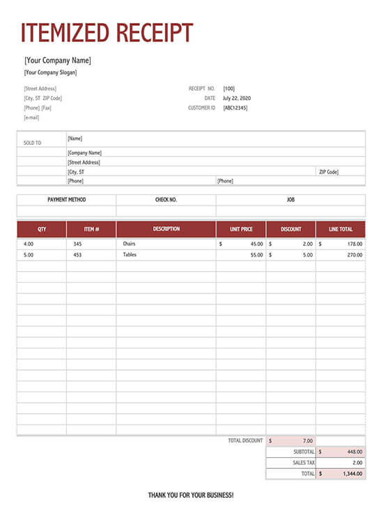 Simple Itemized Receipt Template
