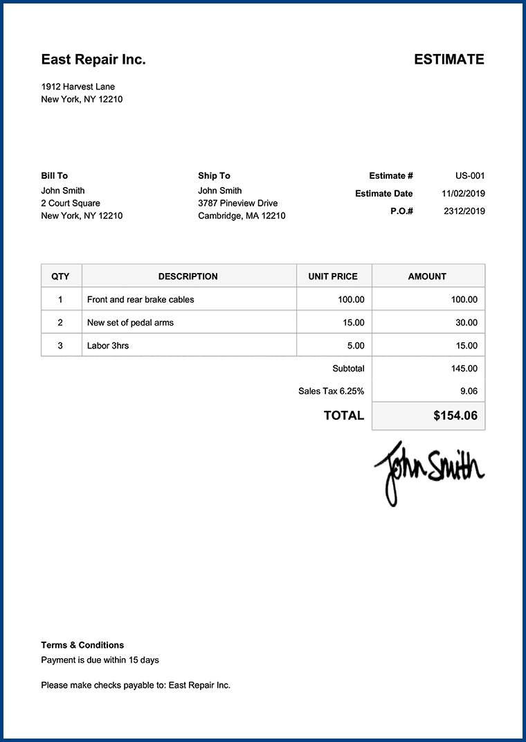 Simple Job Estimate Template