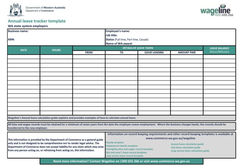 》Printable Staff Leave Register Template