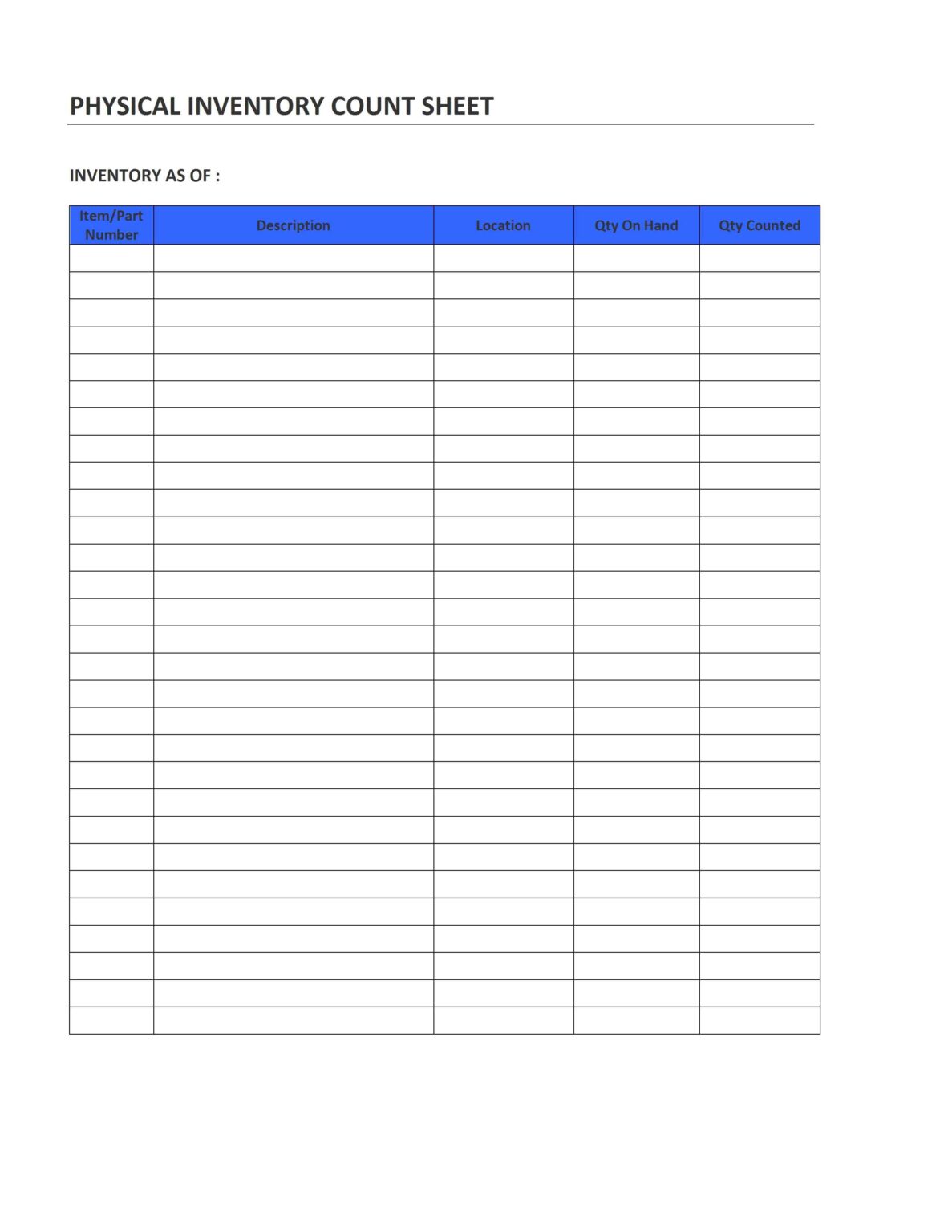 Count Sheet Controller 》Stock Count Sheet Template (Excel)