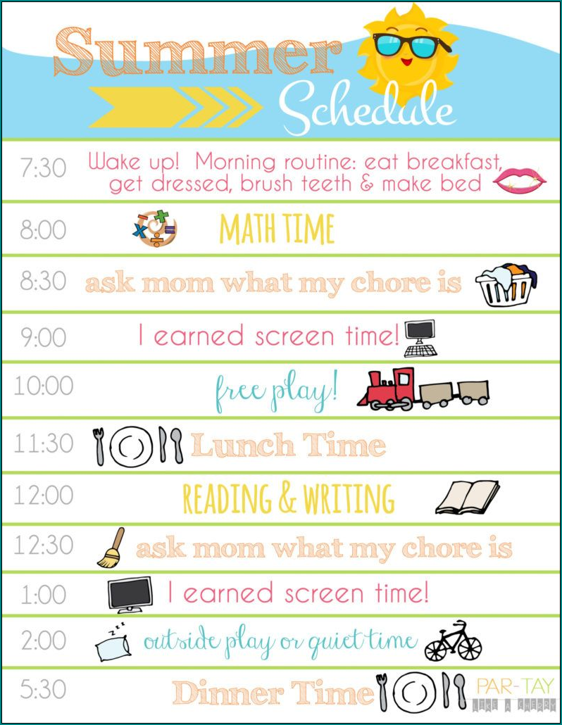 Summer Daily Schedule Template Example