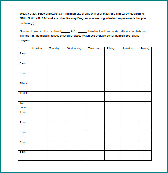 Teaching Schedule Template Example